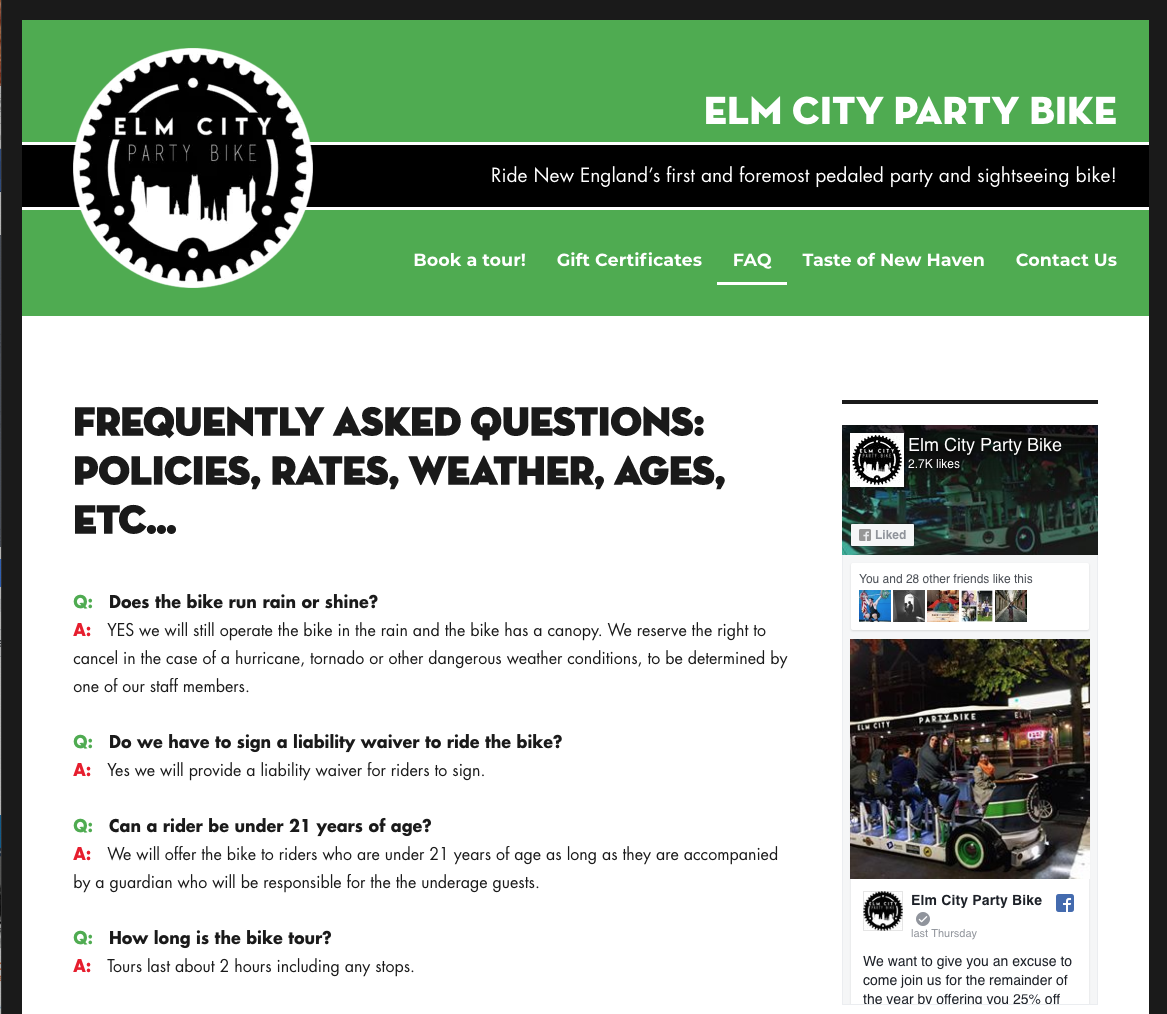 Elm City Party Bike FAQ